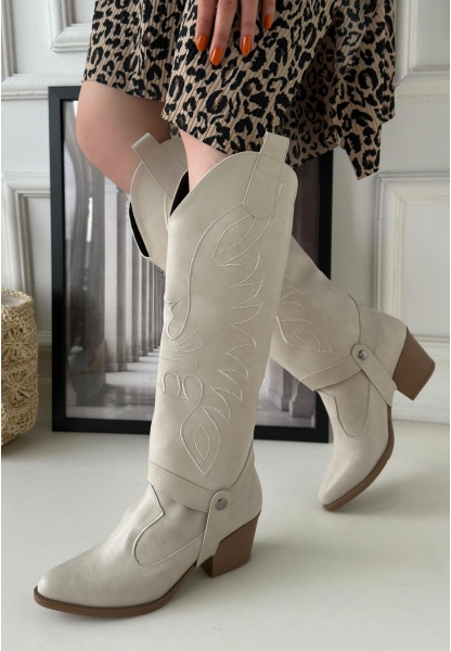 Jilla Bej Cilt Tak Çıkar Topuklu Bot Ve Çizme